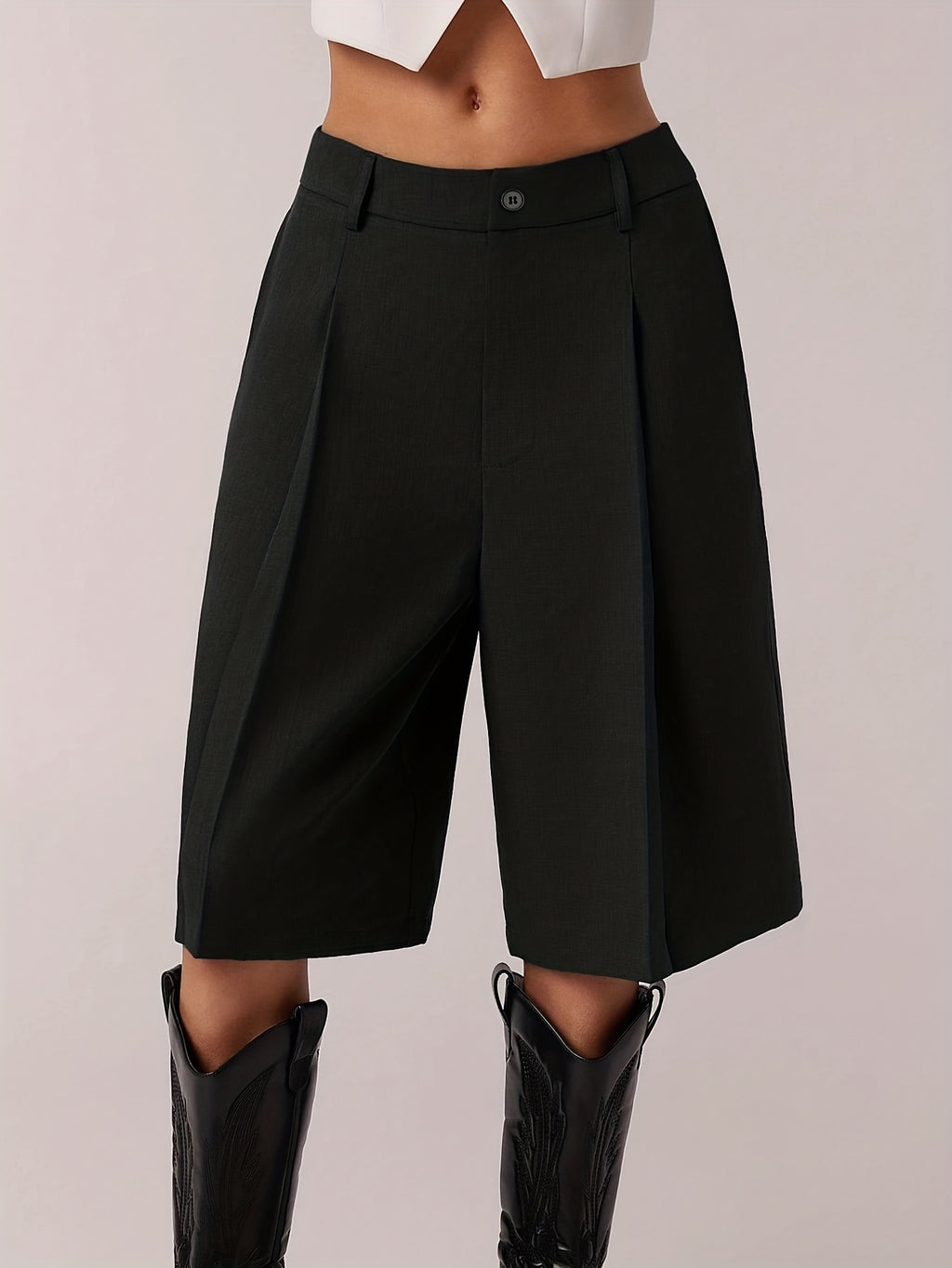 Dark Green Pleated Tailored Culottes