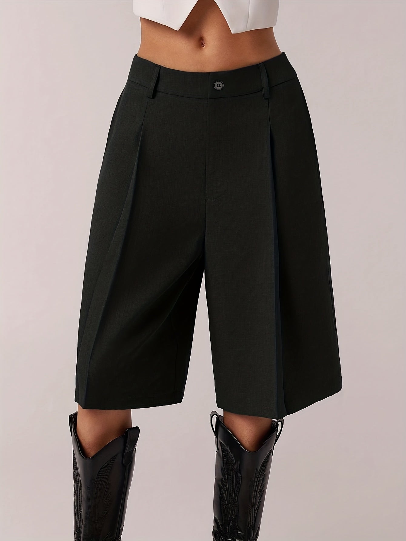 Dark Green Pleated Tailored Culottes