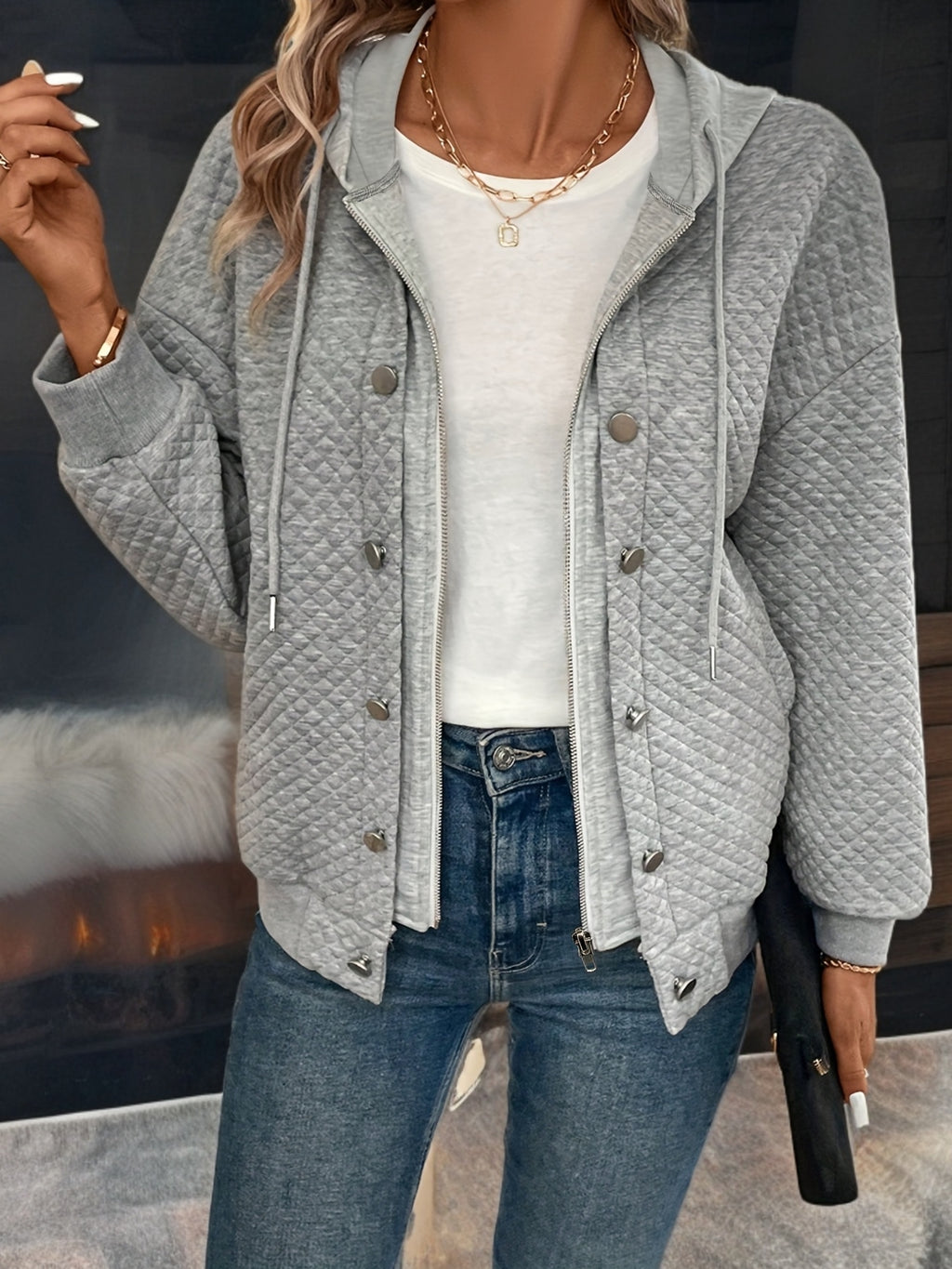 Light Grey Quilted Hooded Jacket