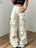 Cream Multi-Pocket Wide-Leg Cargo Pants