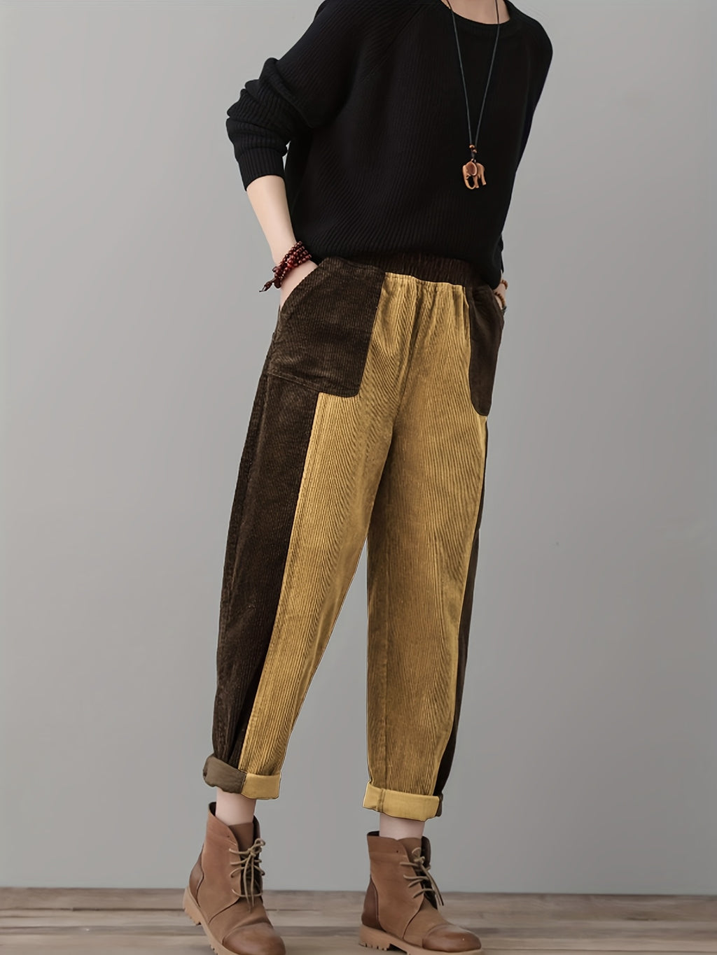 Two-Tone Corduroy Patchwork Pants
