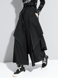 Black Asymmetric Overlay Wide-Leg Pants