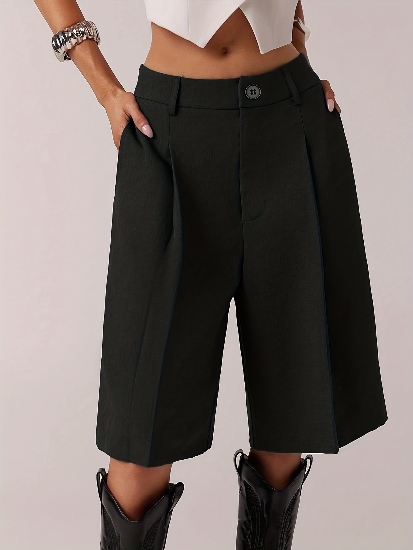 Dark Green Pleated Tailored Culottes