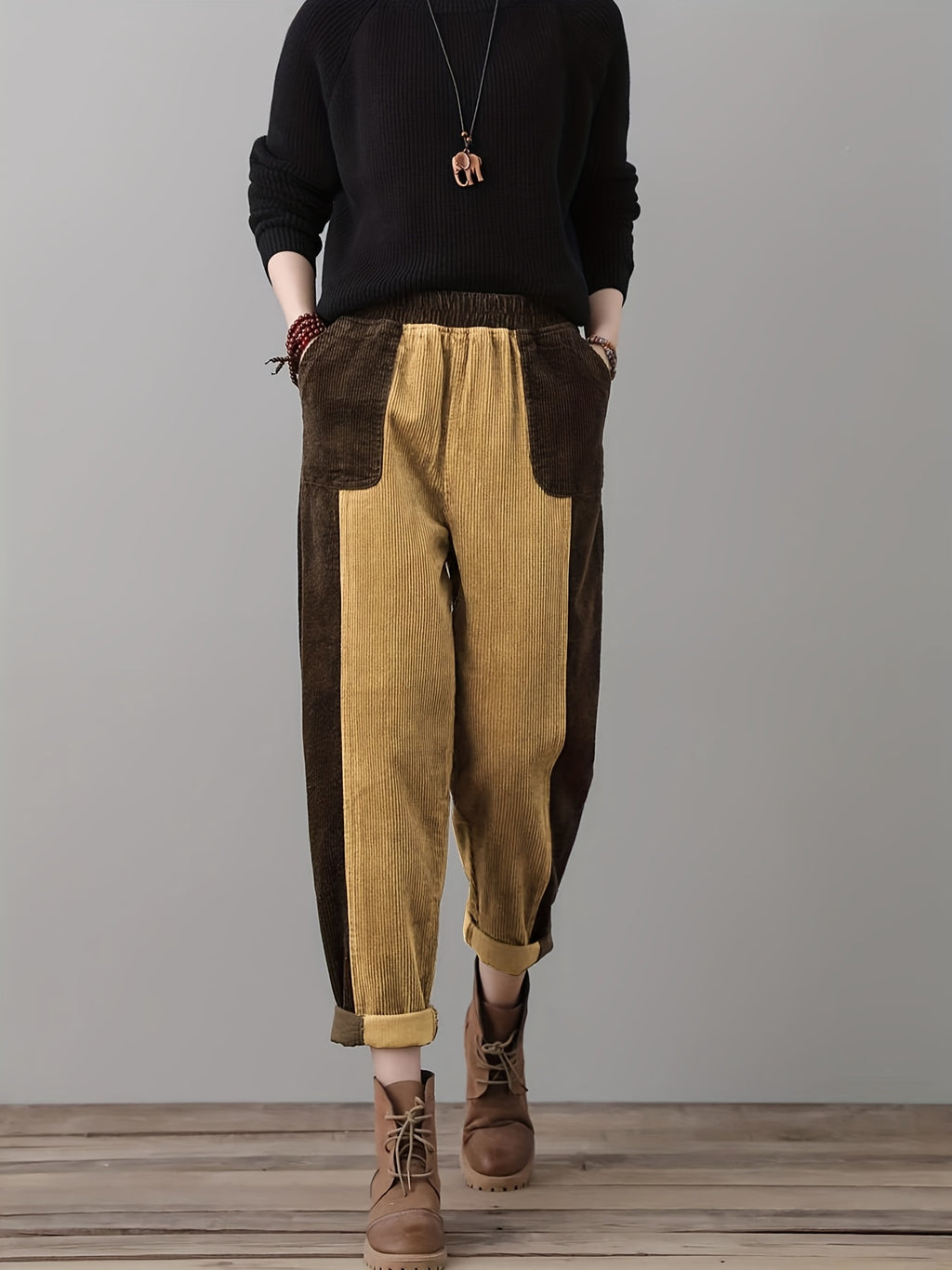 Two-Tone Corduroy Patchwork Pants