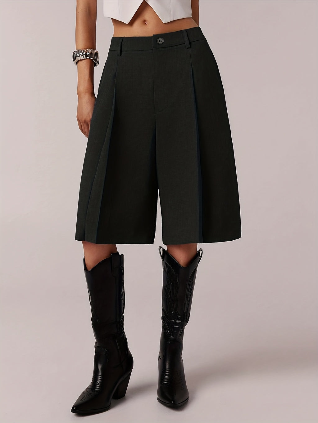 Dark Green Pleated Tailored Culottes