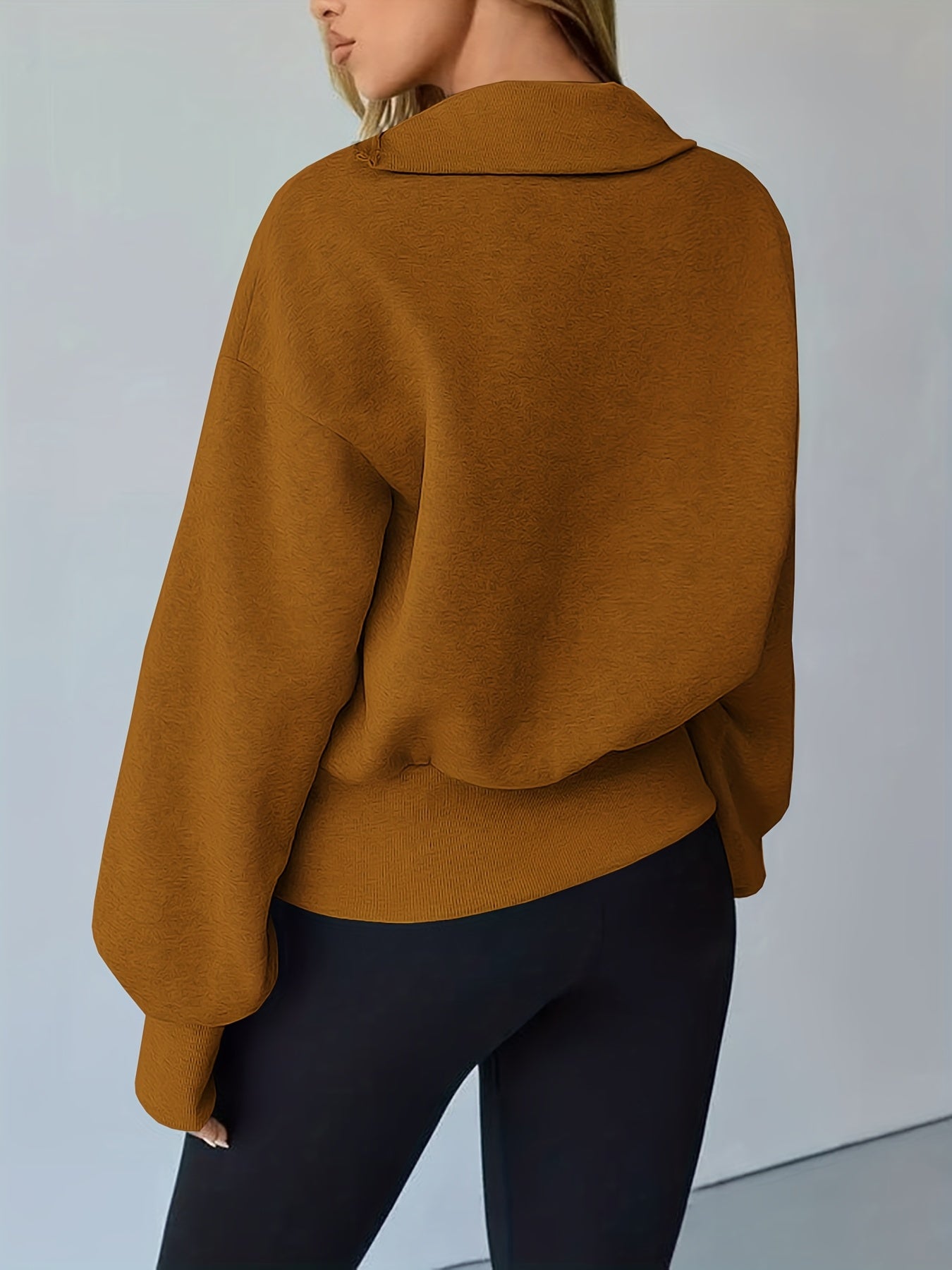 Caramel Asymmetric Zip-Up Fleece Sweatshirt