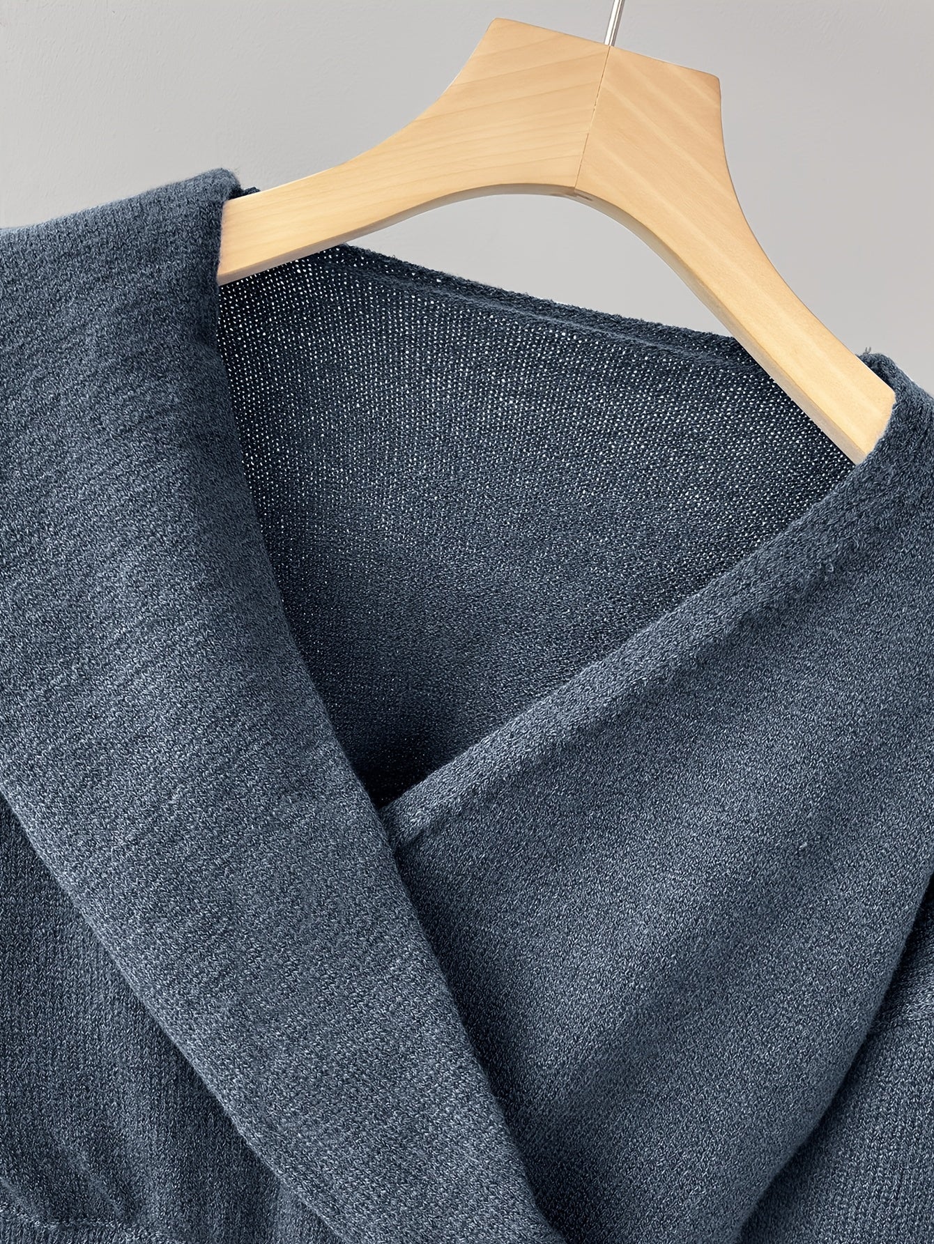 Dusty Blue Wrap-Front Balloon Sleeve Knit Top