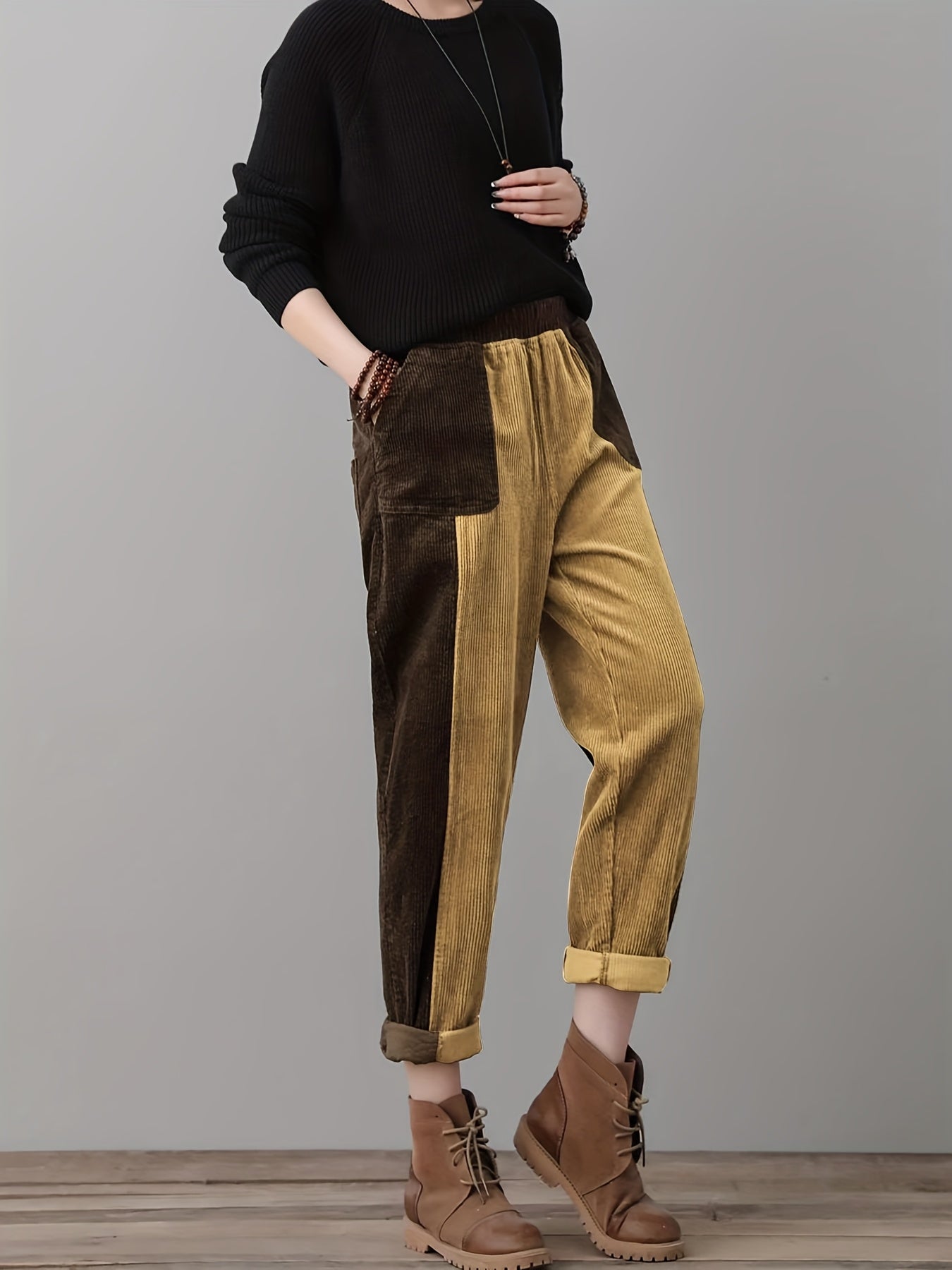 Two-Tone Corduroy Patchwork Pants