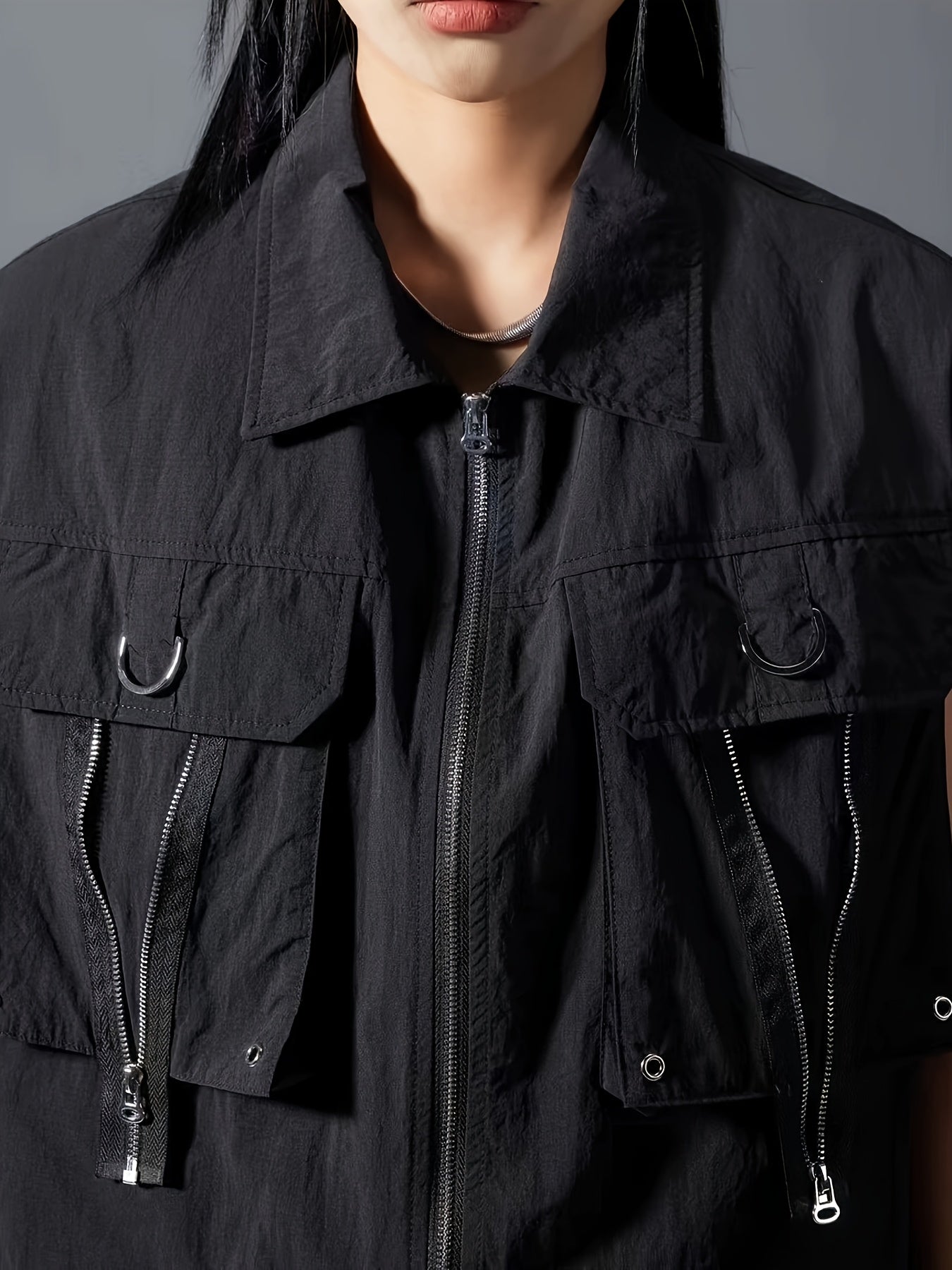 Black Utility Cargo Cropped Vest