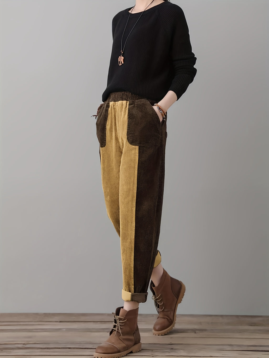 Two-Tone Corduroy Patchwork Pants