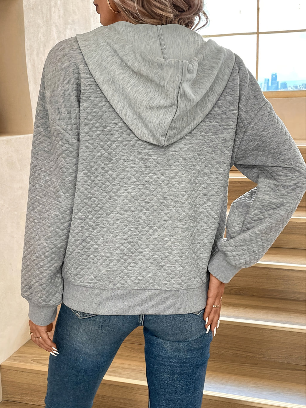 Light Grey Quilted Hooded Jacket