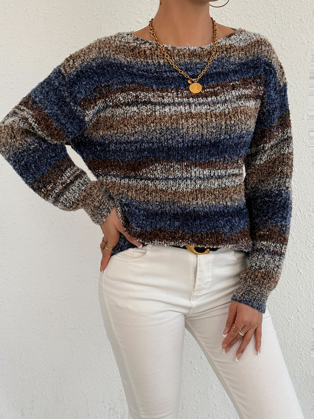 Multicolor Striped Fuzzy Knit Sweater