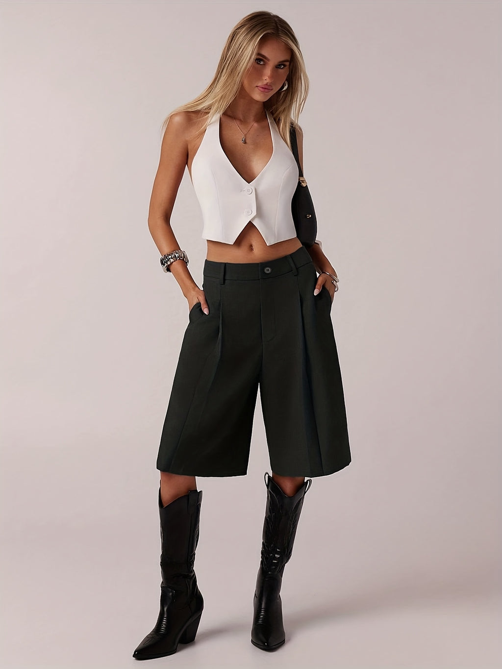 Dark Green Pleated Tailored Culottes