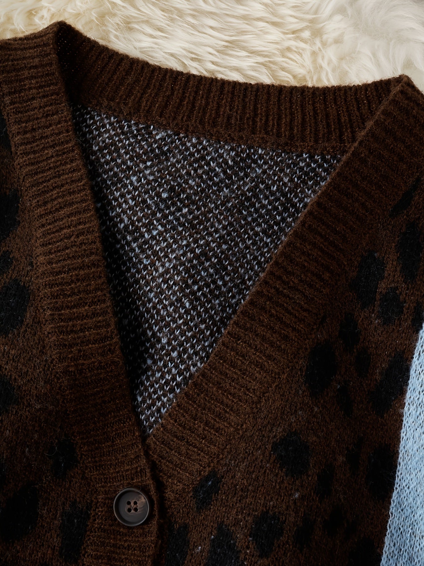 Brown & Light Blue Leopard Print Oversized Cardigan