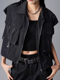 Black Utility Cargo Cropped Vest