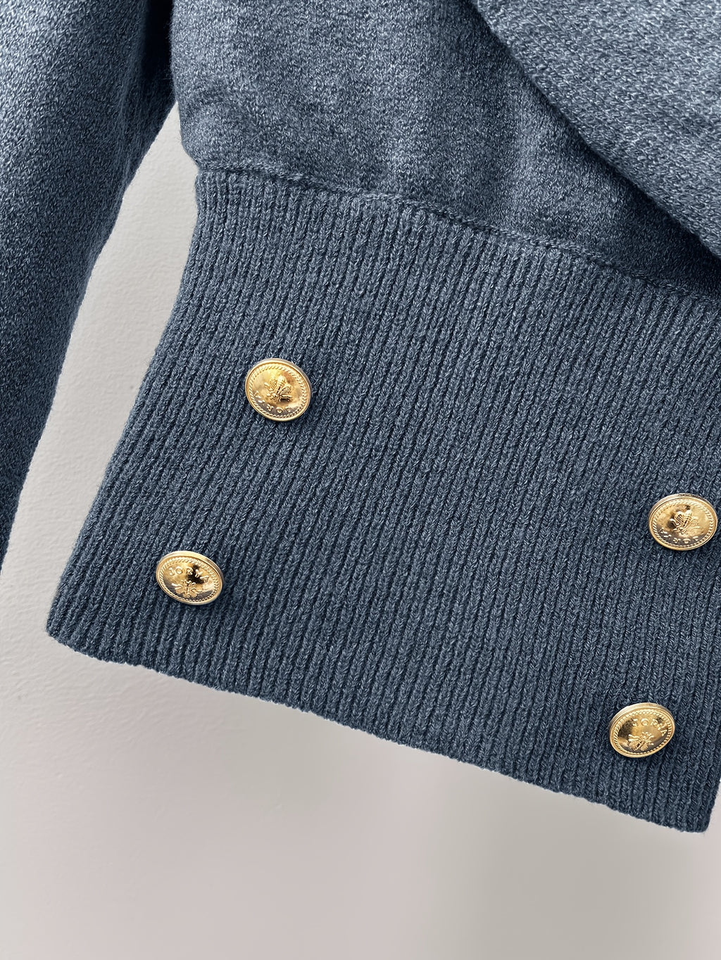 Dusty Blue Wrap-Front Balloon Sleeve Knit Top