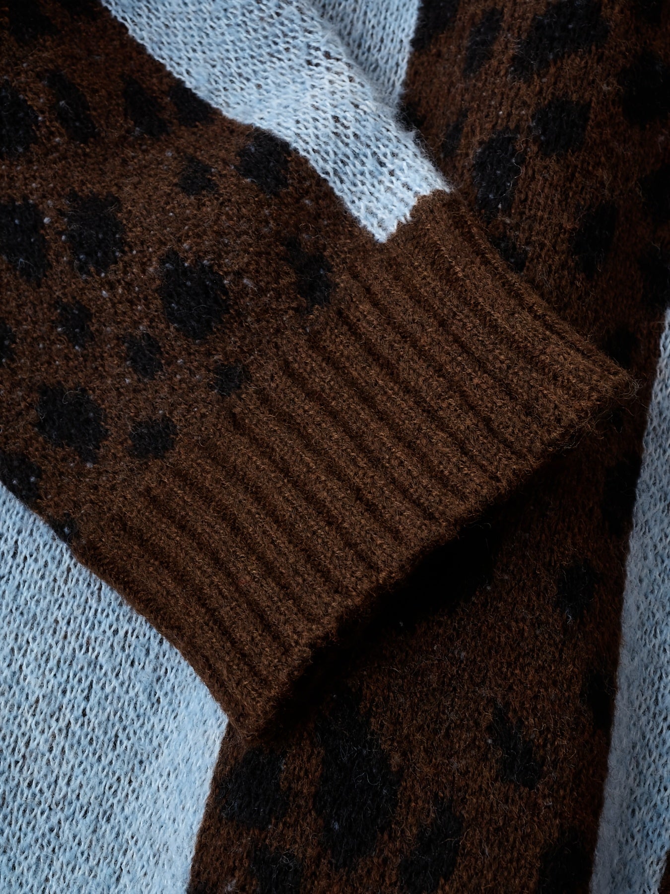Brown & Light Blue Leopard Print Oversized Cardigan
