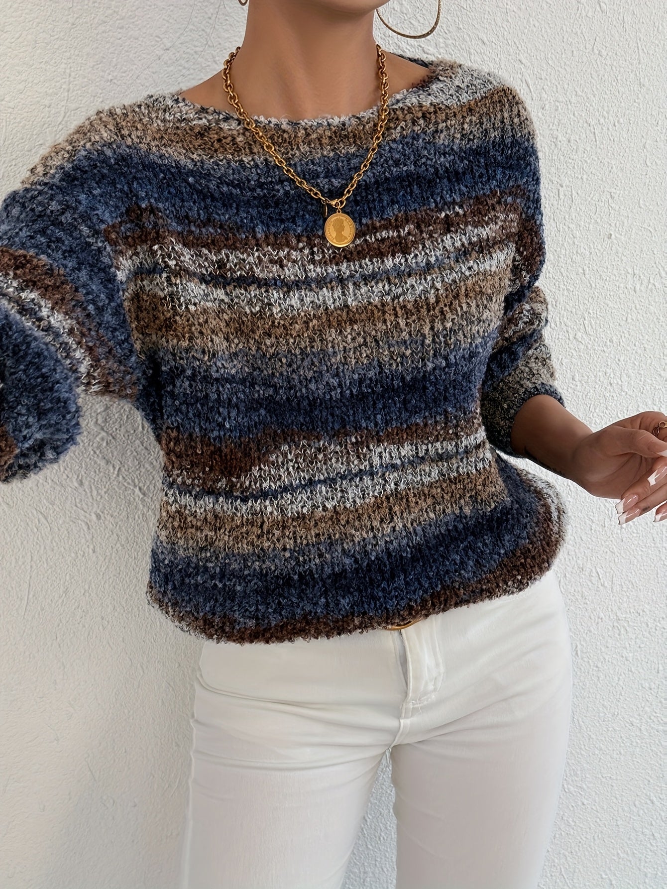Multicolor Striped Fuzzy Knit Sweater
