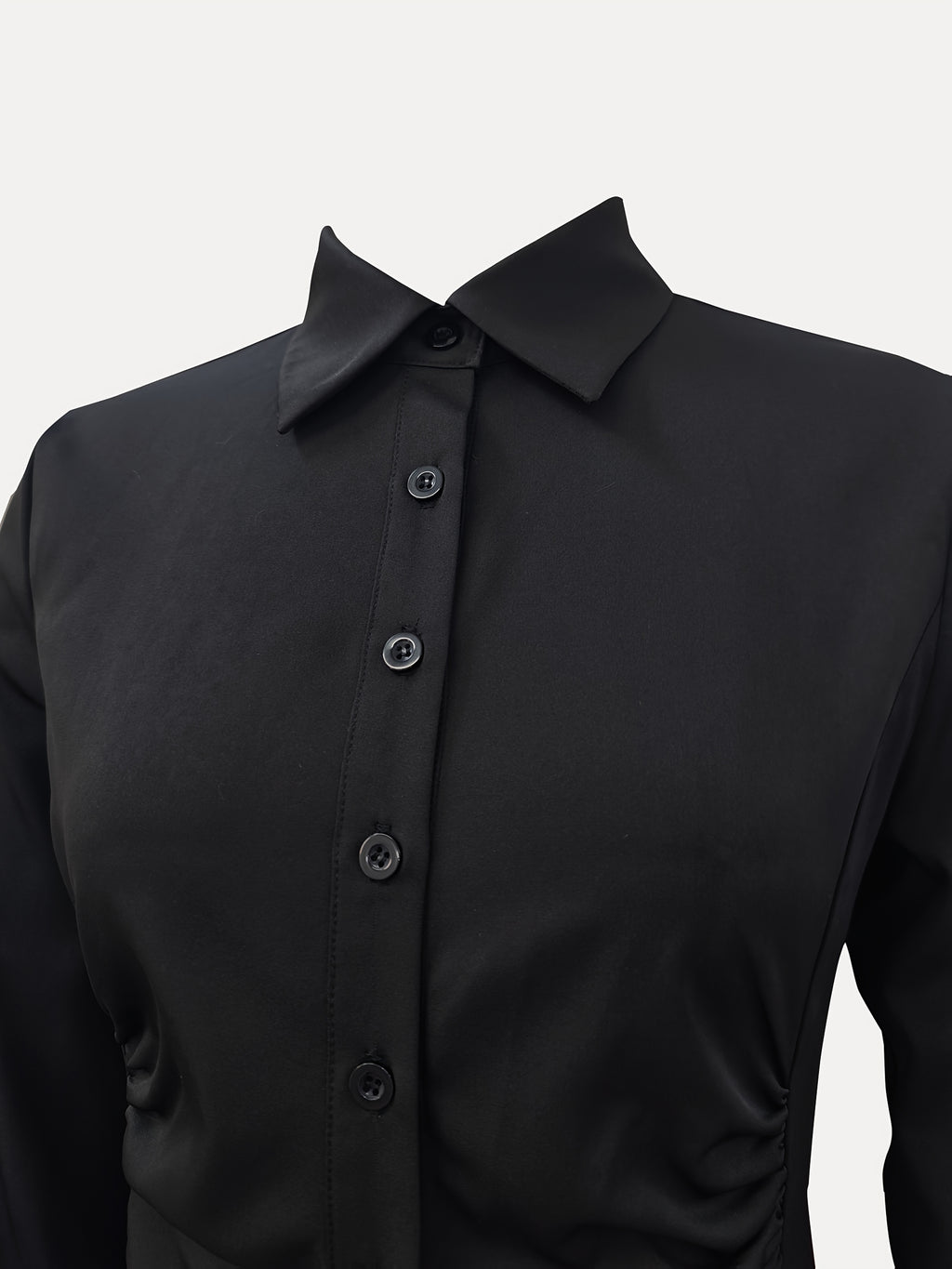 Black Ruched Shirt Dress