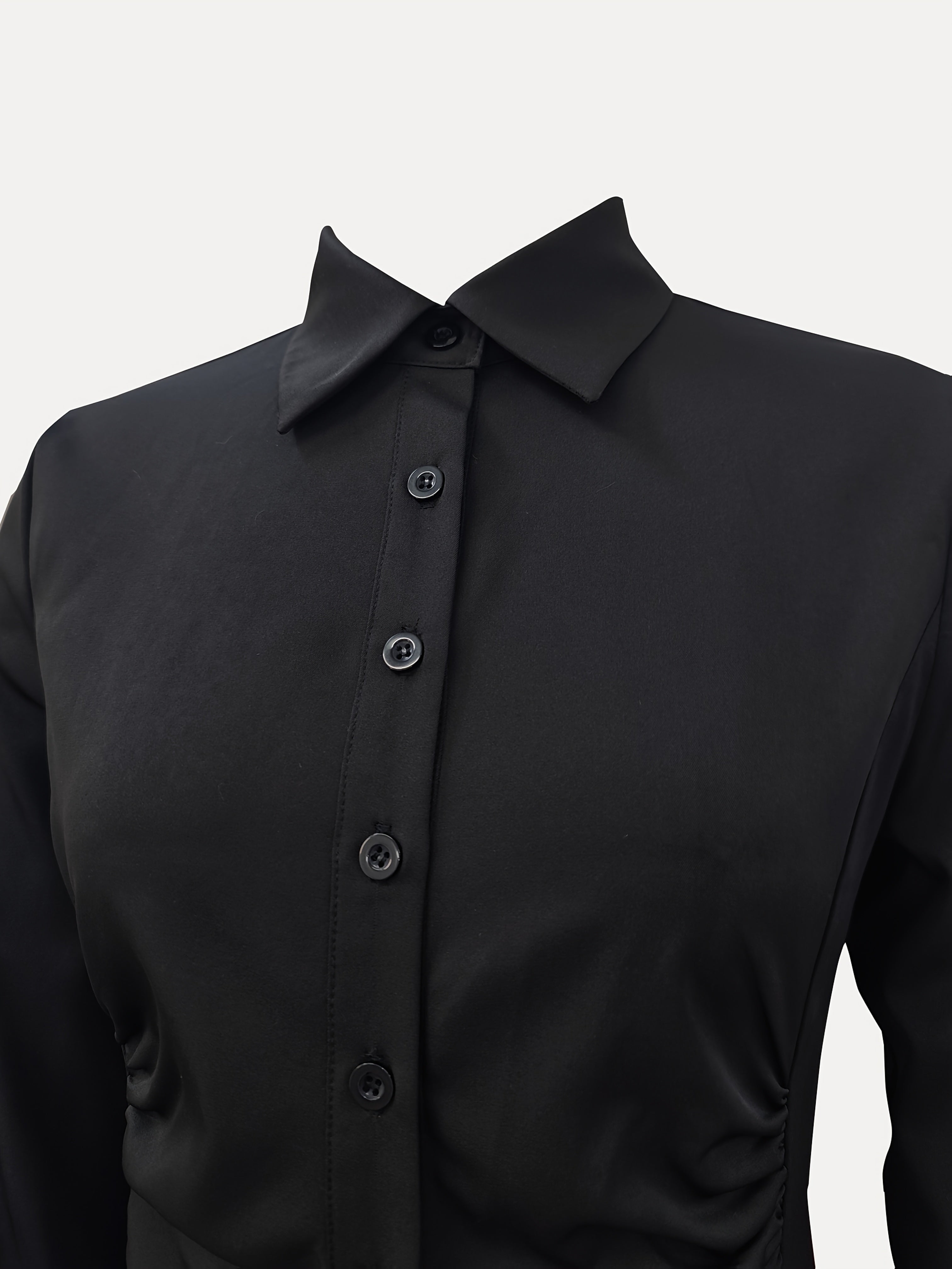Black Ruched Shirt Dress