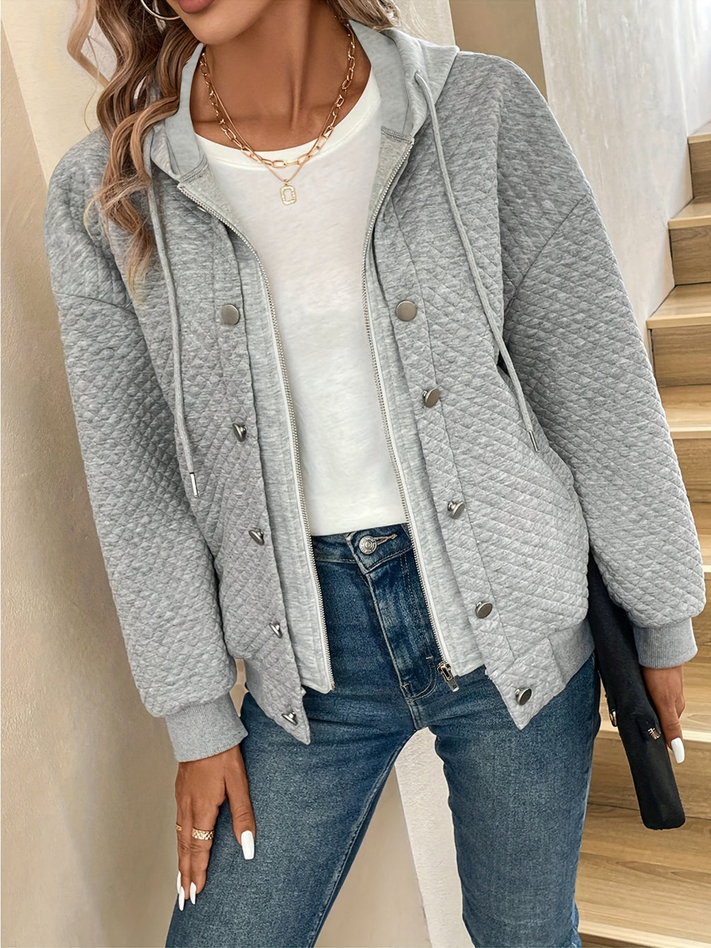 Light Grey Quilted Hooded Jacket