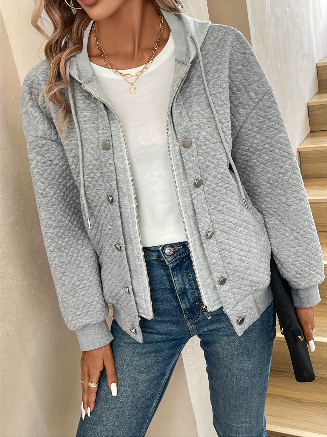 Light Grey Quilted Hooded Jacket