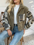 Olive Corduroy Patchwork Jacket with Aztec Sleeves