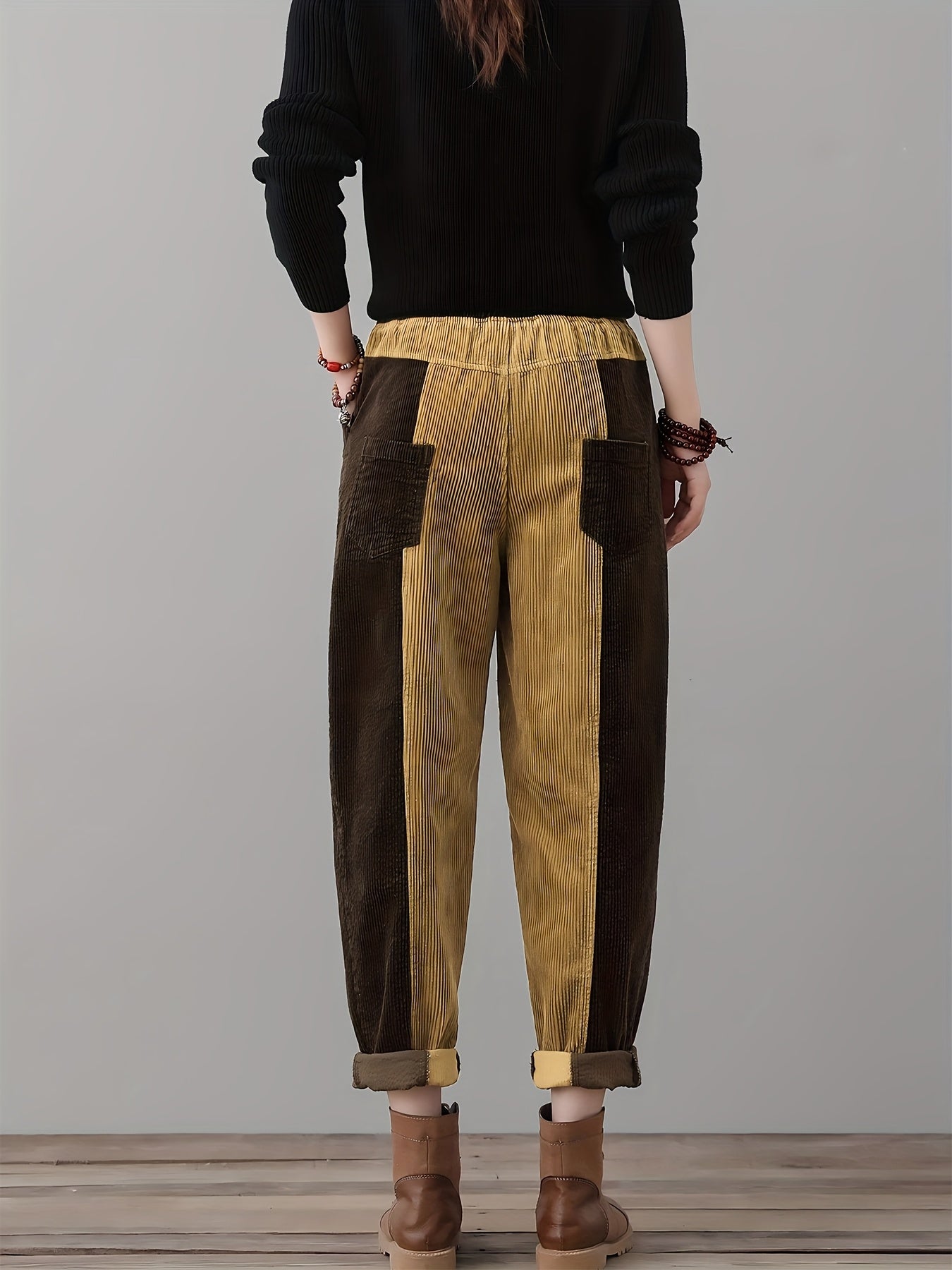 Two-Tone Corduroy Patchwork Pants