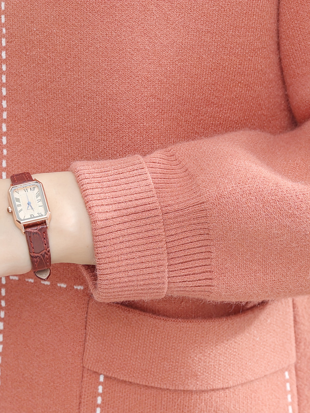 Pink Contrast Hooded Zip-Up Knit Cardigan