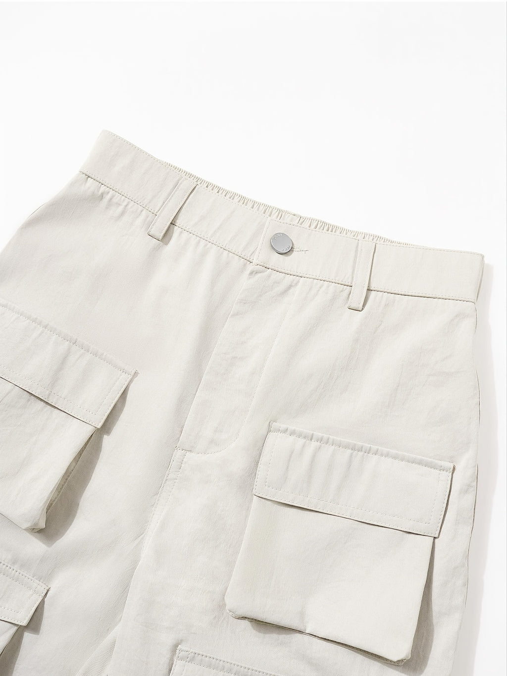 Cream Multi-Pocket Wide-Leg Cargo Pants