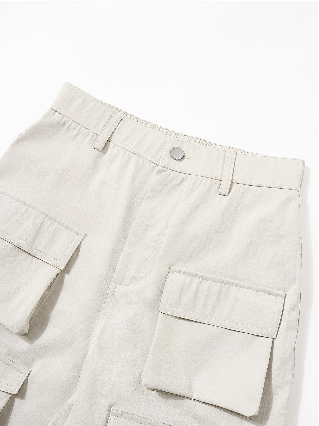 Cream Multi-Pocket Wide-Leg Cargo Pants