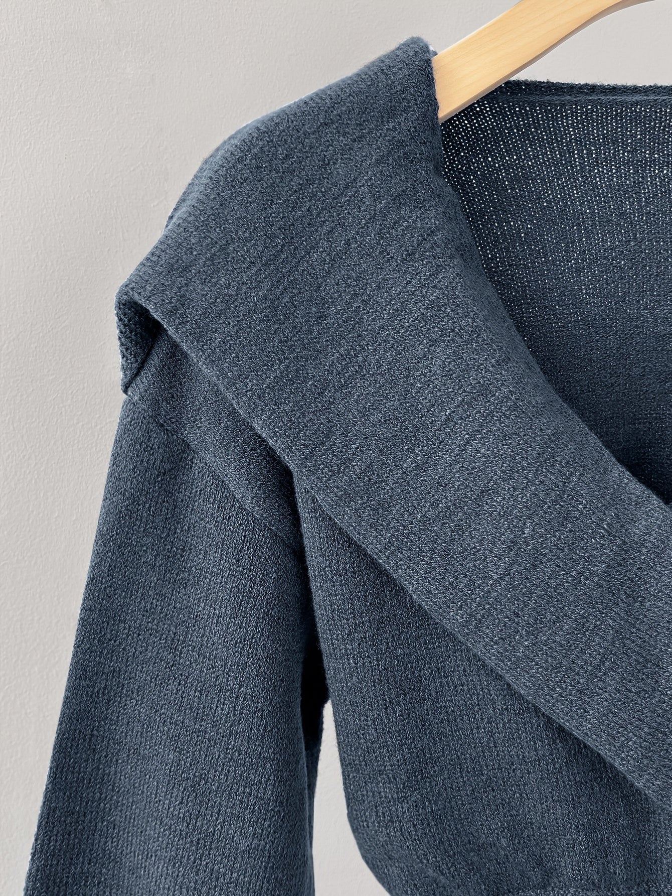 Dusty Blue Wrap-Front Balloon Sleeve Knit Top