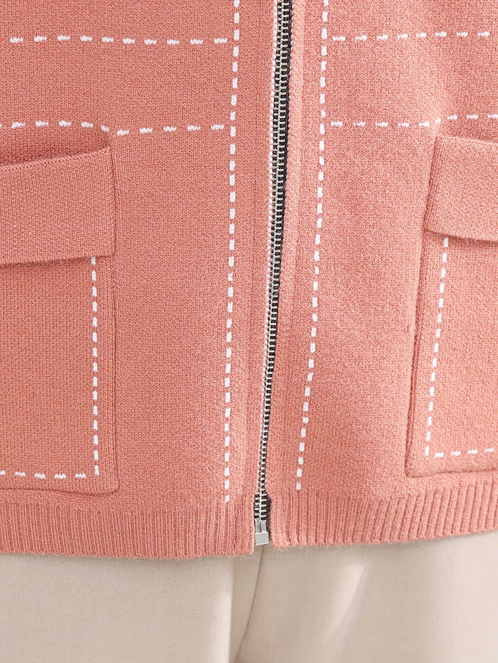 Pink Contrast Hooded Zip-Up Knit Cardigan