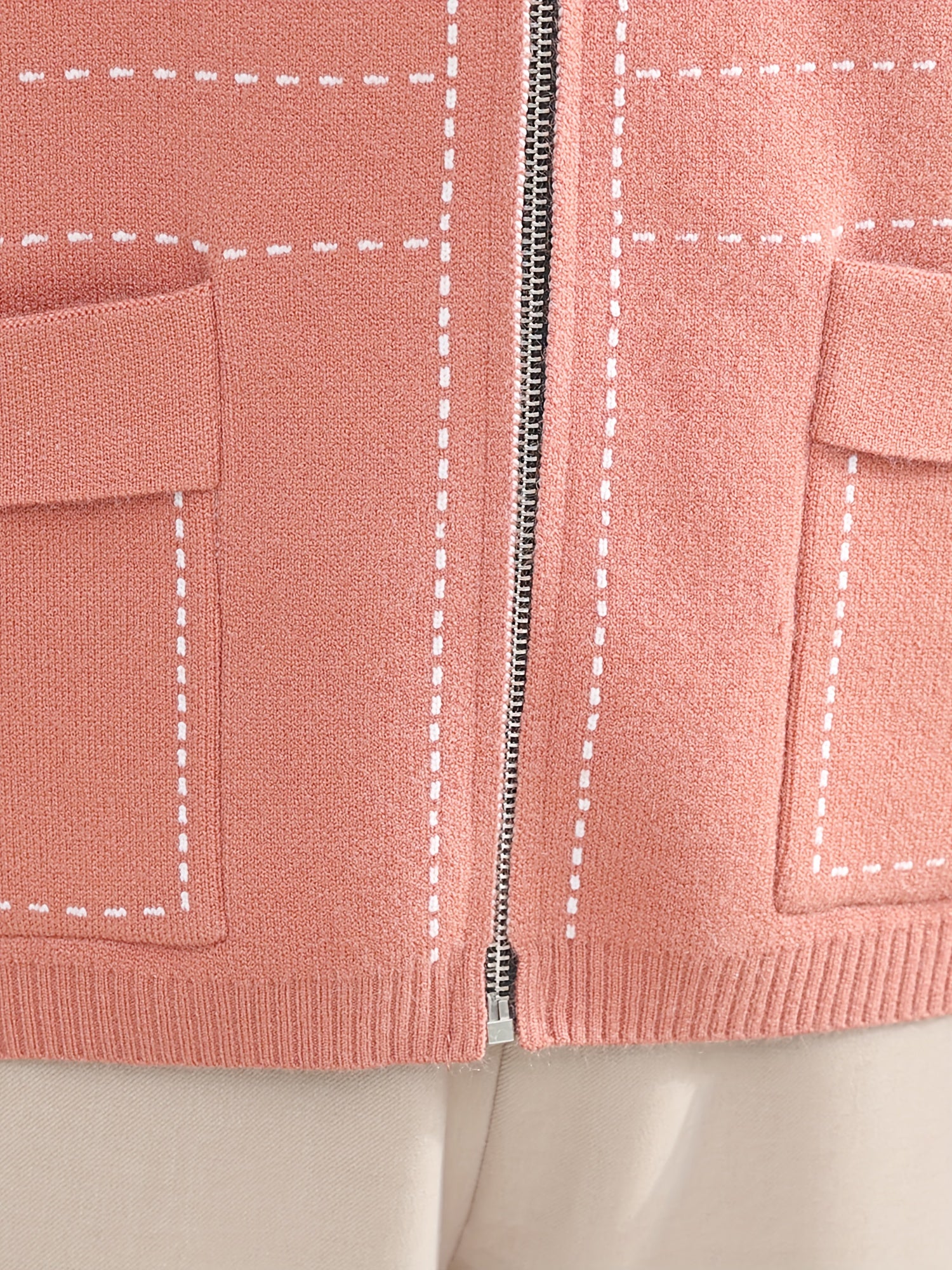 Pink Contrast Hooded Zip-Up Knit Cardigan