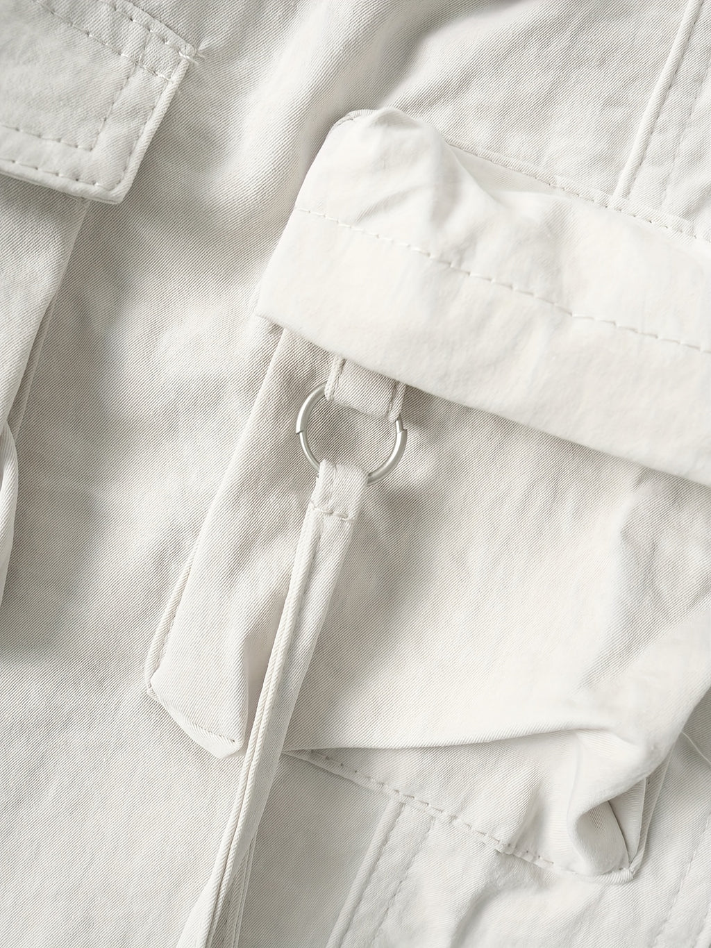 Cream Multi-Pocket Wide-Leg Cargo Pants