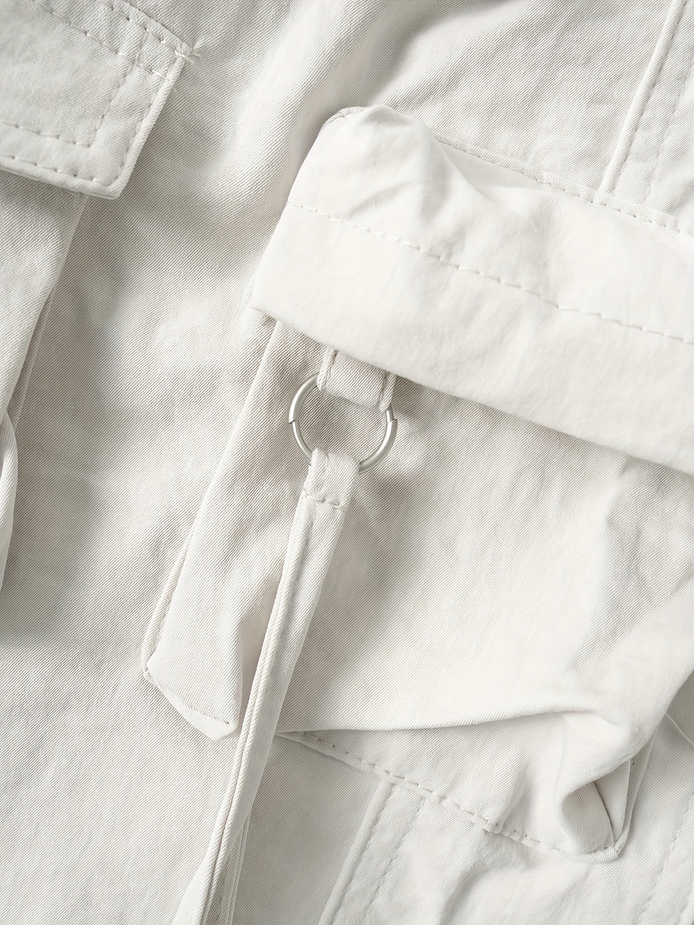 Cream Multi-Pocket Wide-Leg Cargo Pants