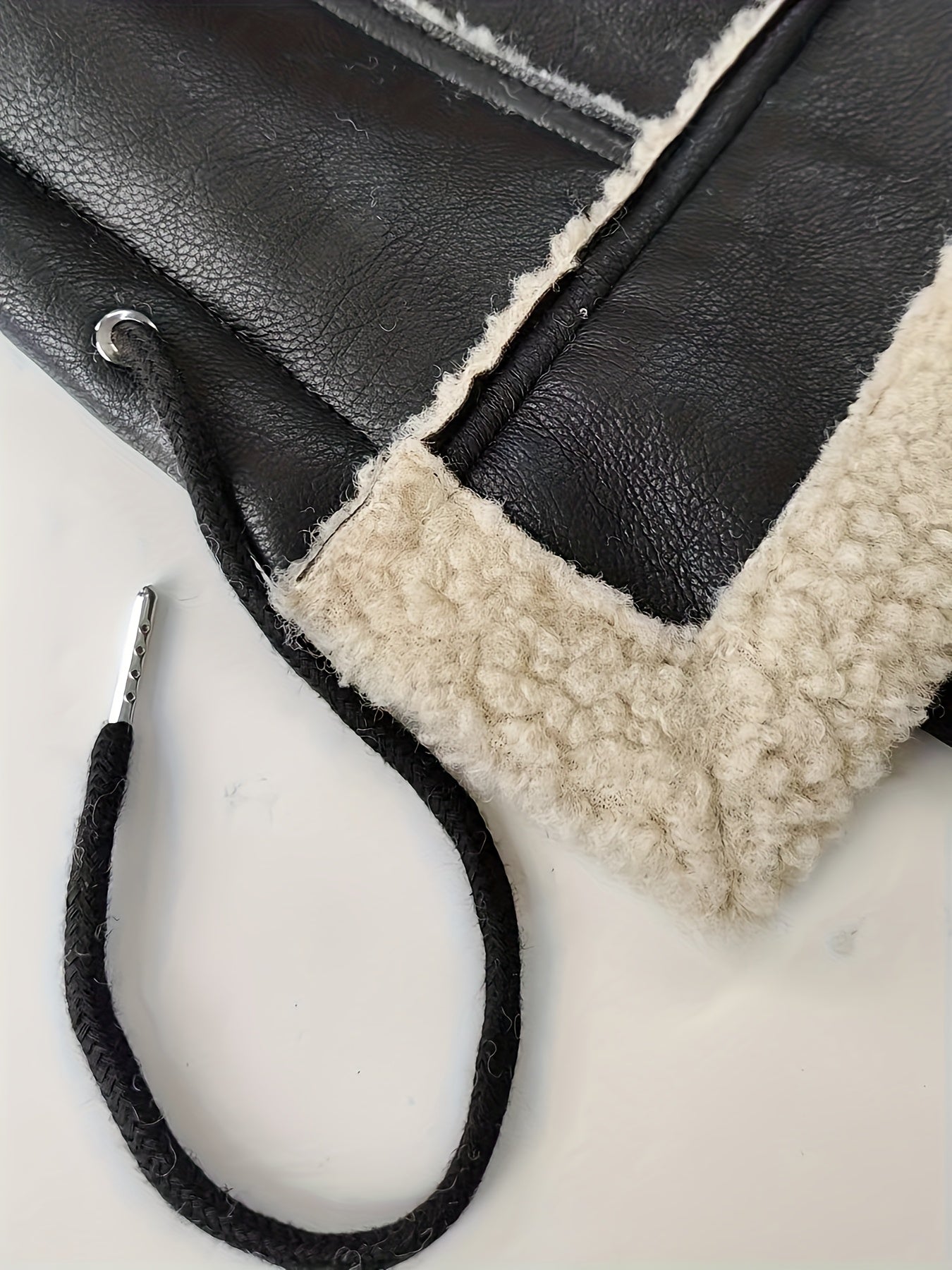 Black Faux Leather Shearling Cropped Moto Jacket